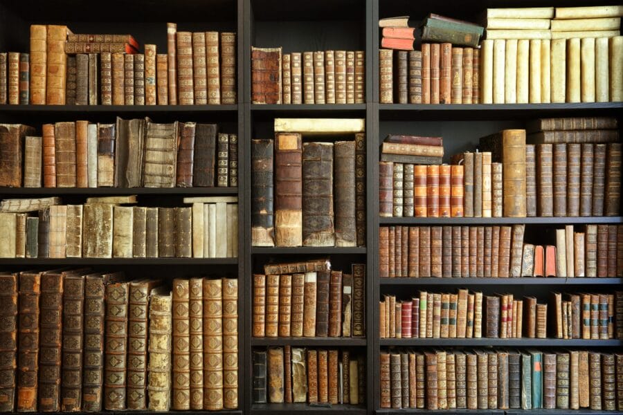 old books on shelves
