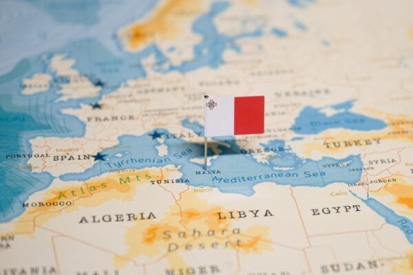 Malta flag on map