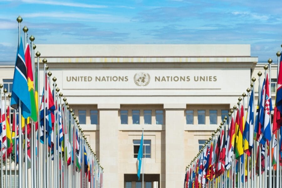 UN building and flags